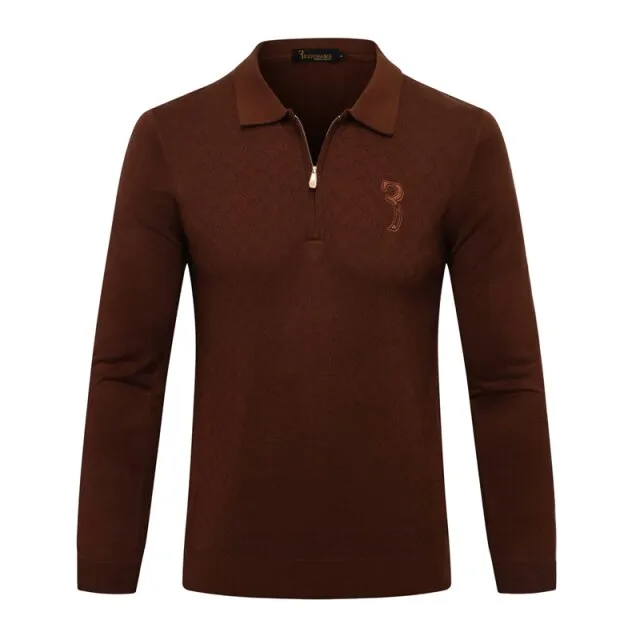 men's warm zipper Embroidery Long sleeve Sweater wool