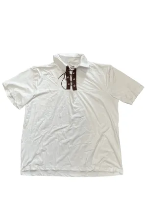 Men's White Oktoberfest Shirt with Brown Lace-Up