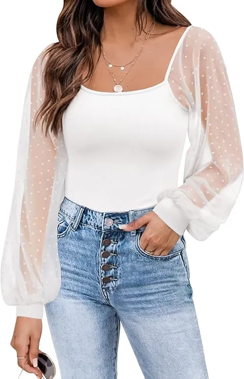 Mesh Long Sleeve Shirts Casual Blouses