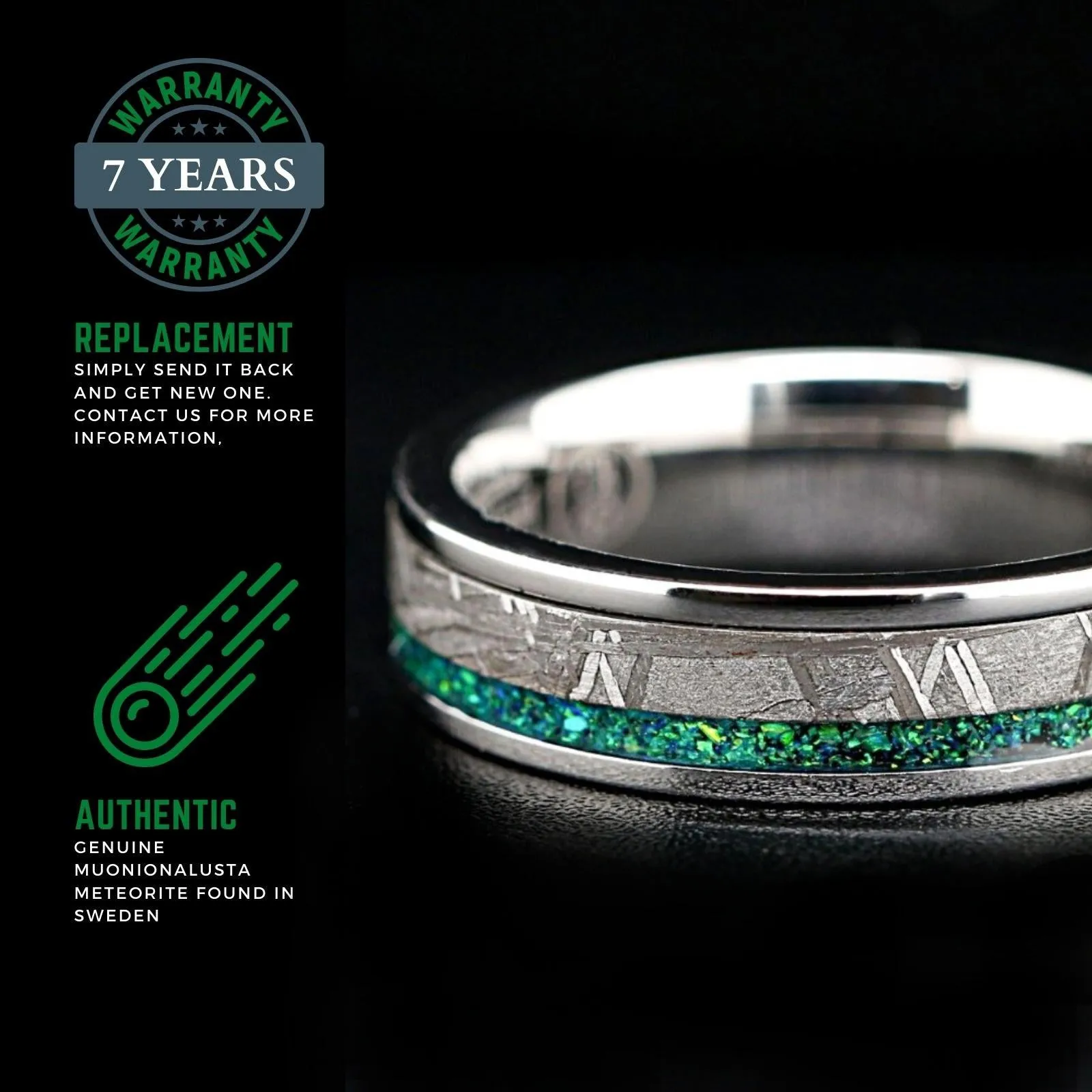 Meteorite Unity - Green Opal Wedding Band | Muonionalusta Meteorite Band for Men & Women