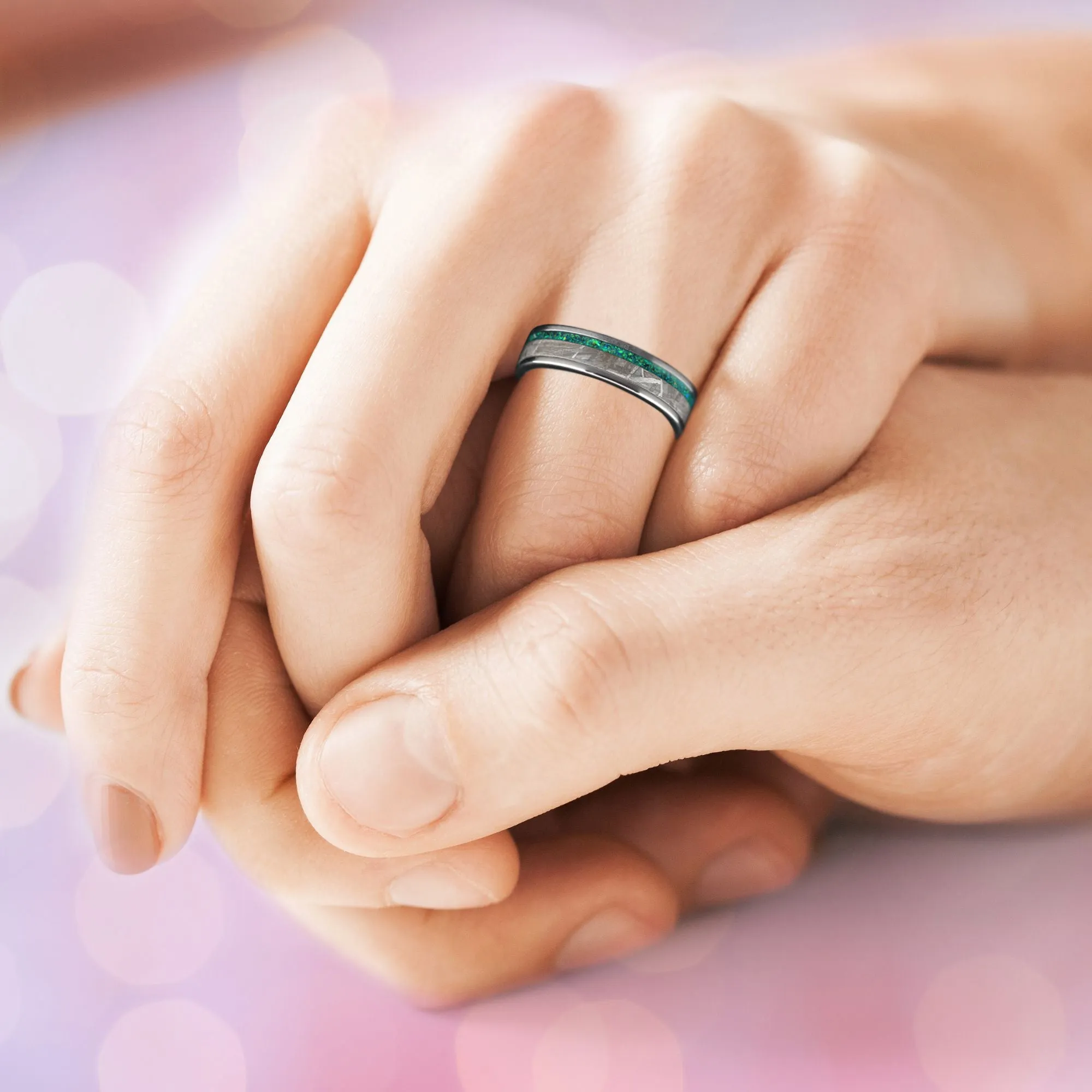 Meteorite Unity - Green Opal Wedding Band | Muonionalusta Meteorite Band for Men & Women