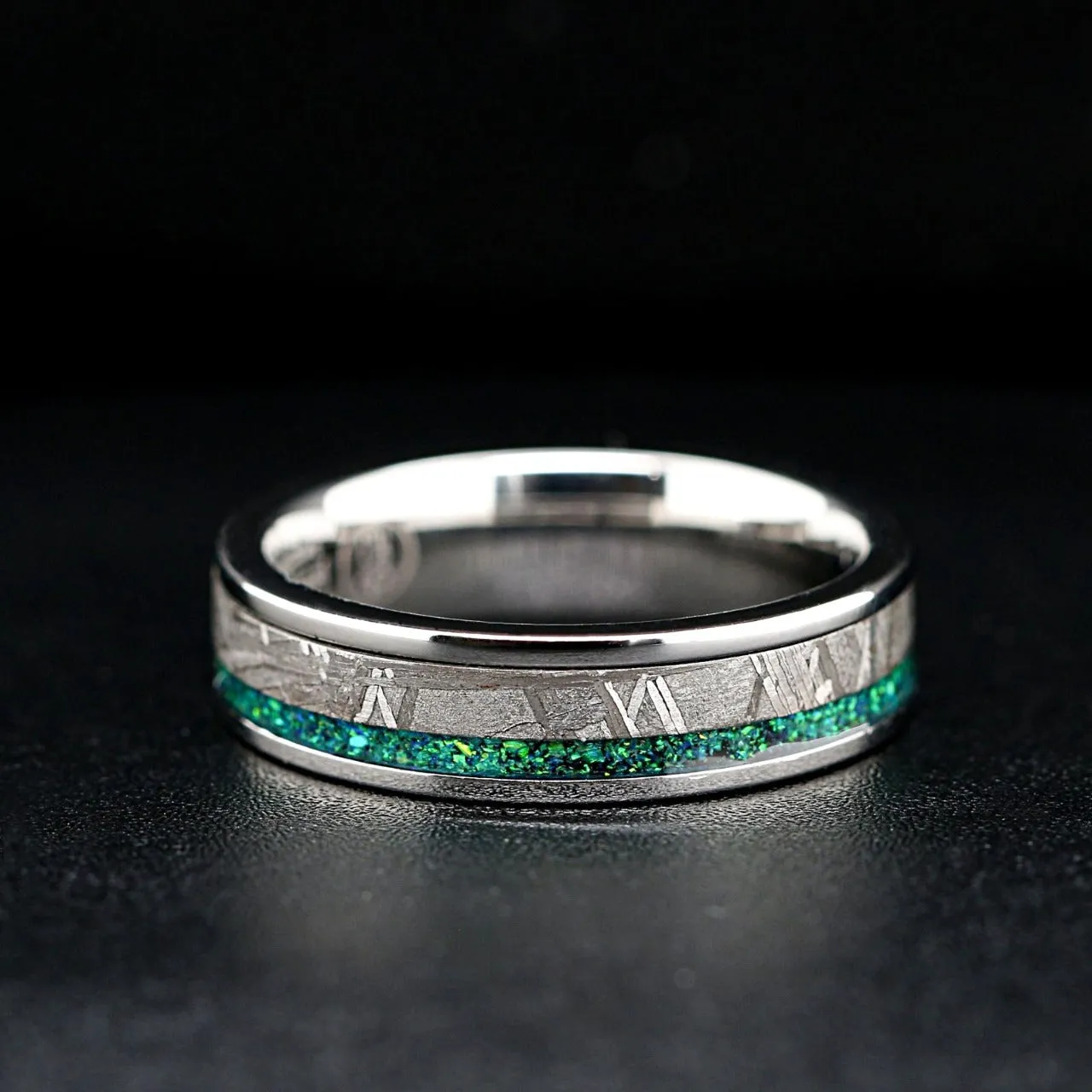 Meteorite Unity - Green Opal Wedding Band | Muonionalusta Meteorite Band for Men & Women