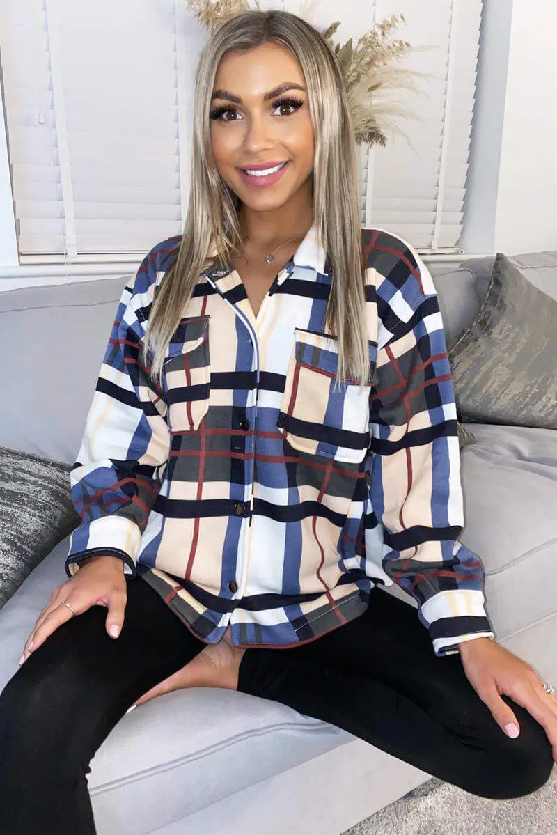 Multi Double Pocket Checked Shirt Jacket