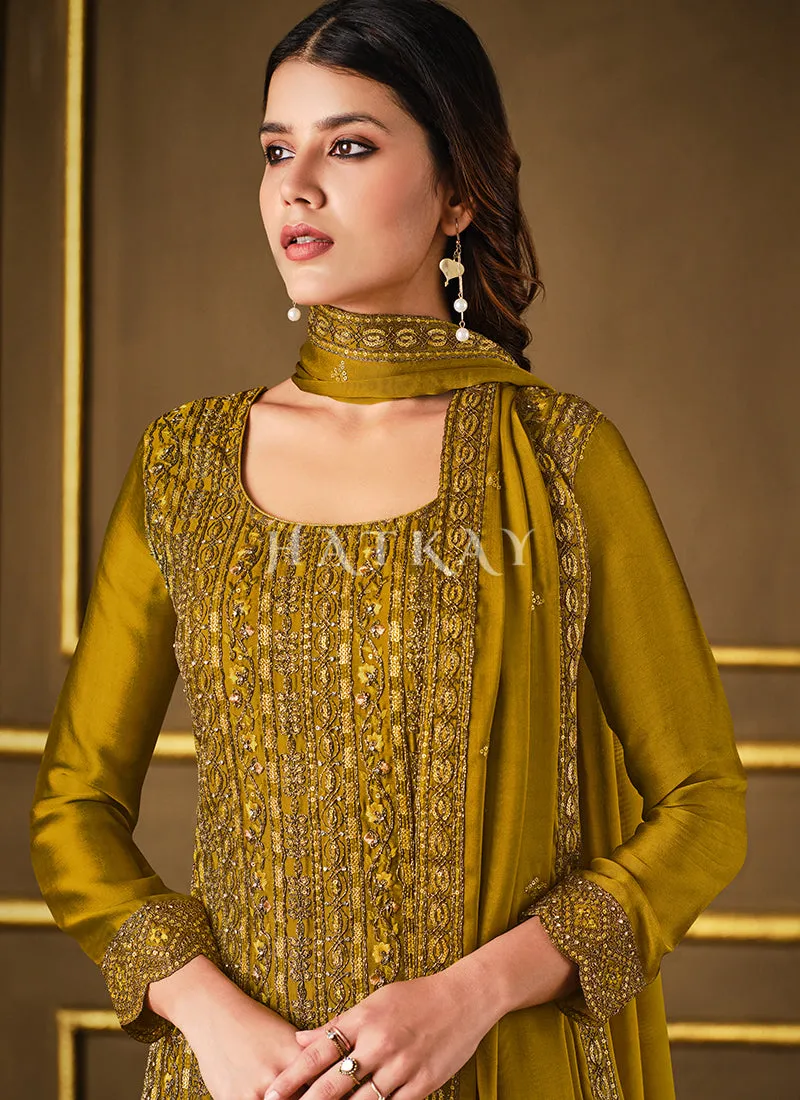 Mustard Sequence Embroidered Pakistani Style Salwar Suit