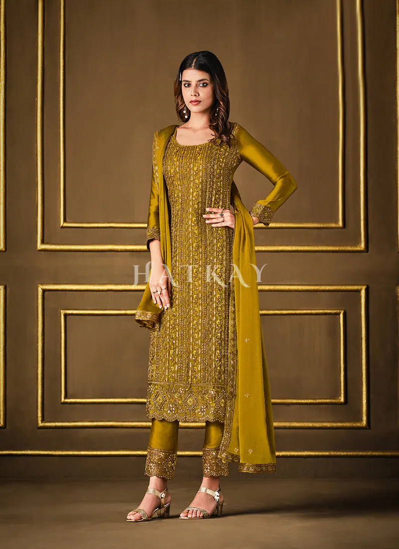 Mustard Sequence Embroidered Pakistani Style Salwar Suit