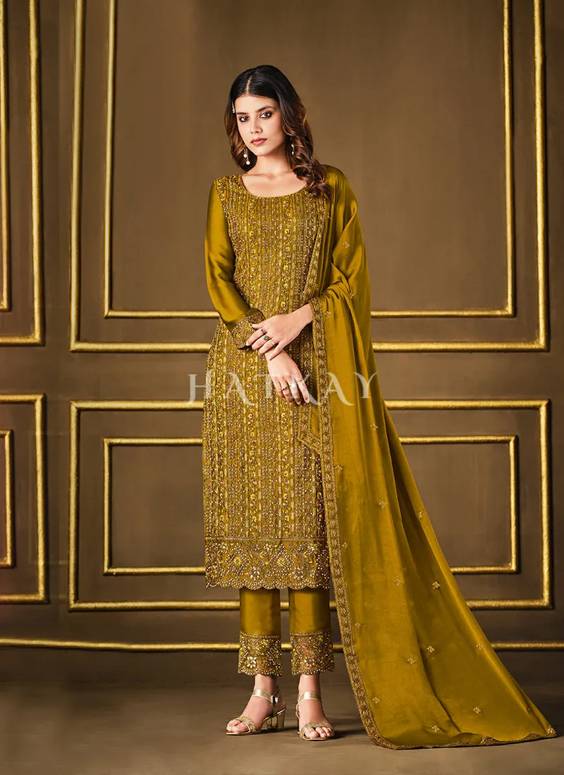 Mustard Sequence Embroidered Pakistani Style Salwar Suit
