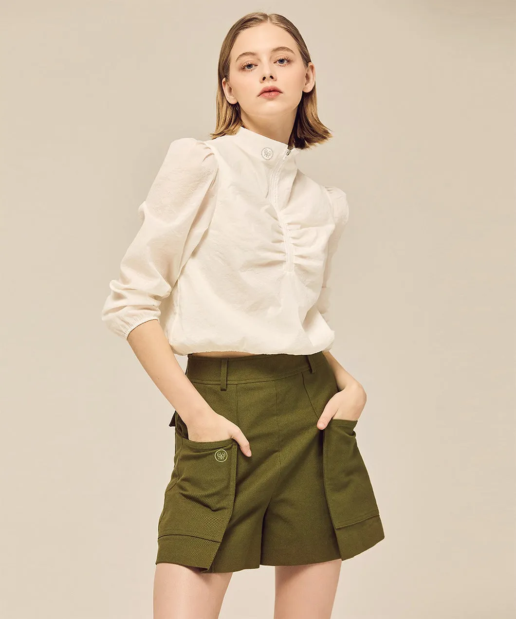 MYCL Big Pocket Culotte Short Pants - Khaki
