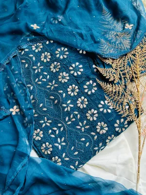 Navy Blue Lucknowi Chikankari Gota Patti Unstitched Salwar Kameez