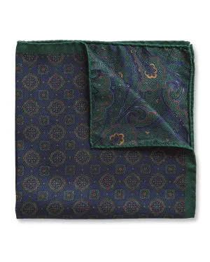Navy Medallion & Paisley Double Sided Pocket Square