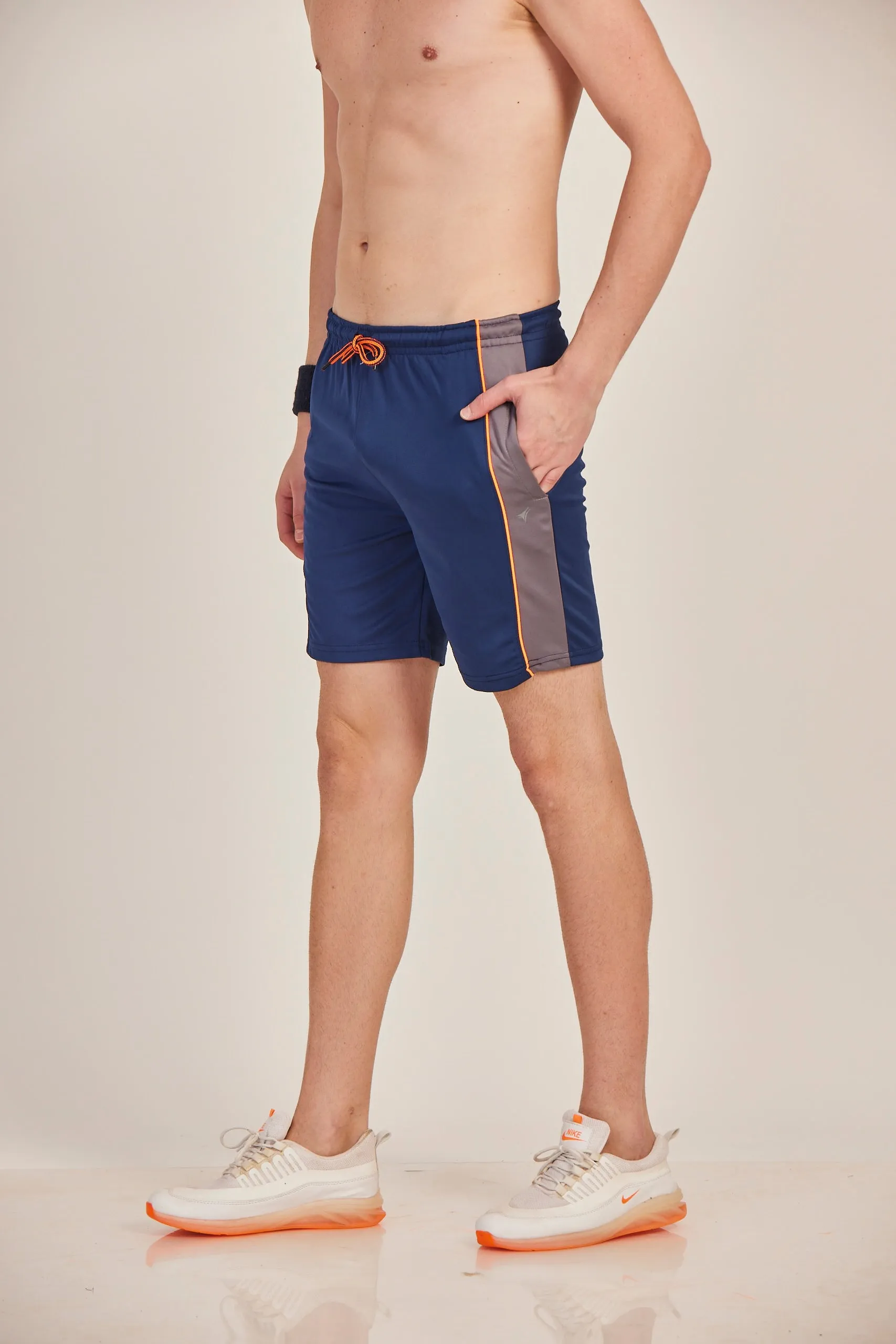 Neva Men's Sweatfree Bermuda with Contarst Piping and Single Side Zipped Pocket-Navy