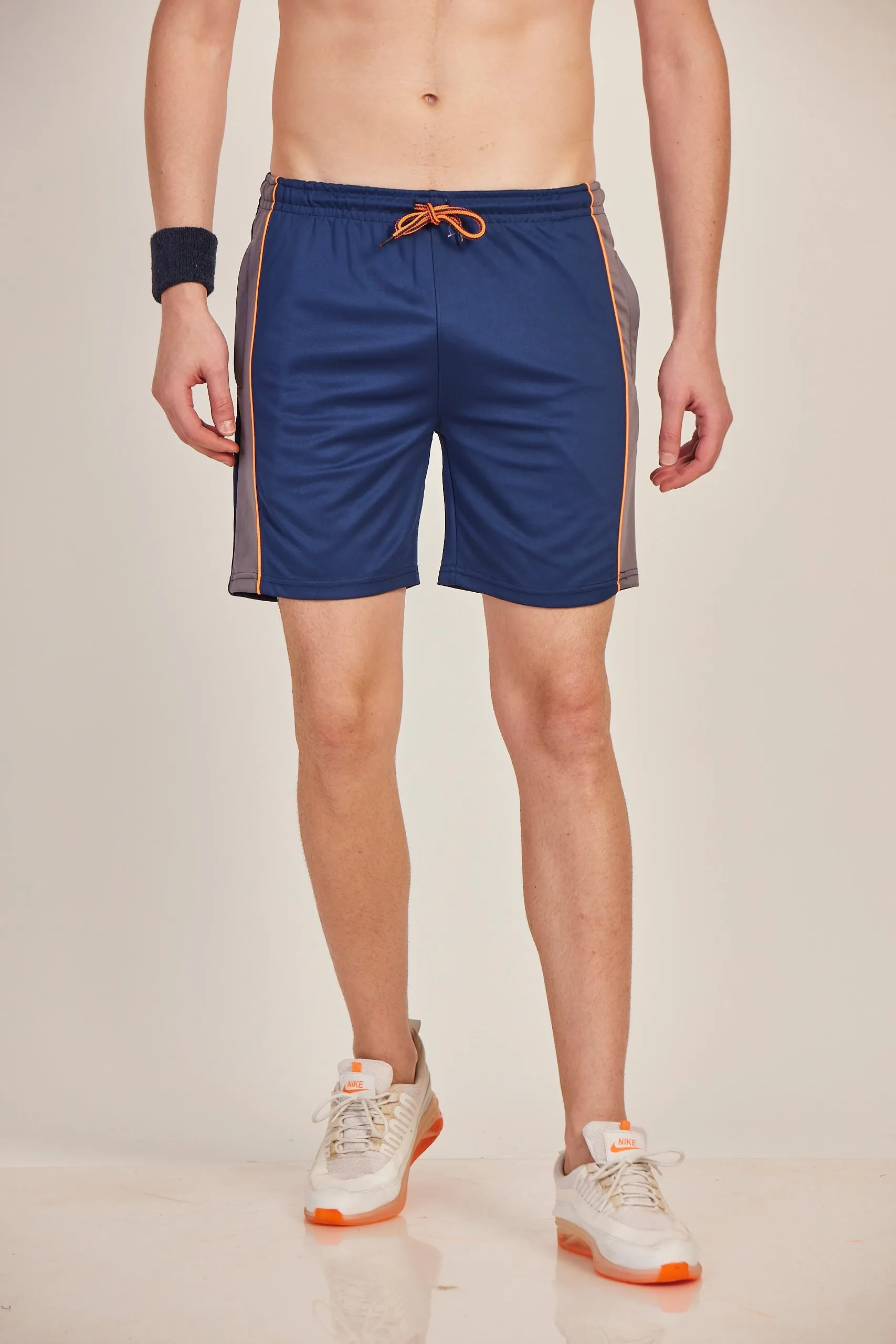 Neva Men's Sweatfree Bermuda with Contarst Piping and Single Side Zipped Pocket-Navy