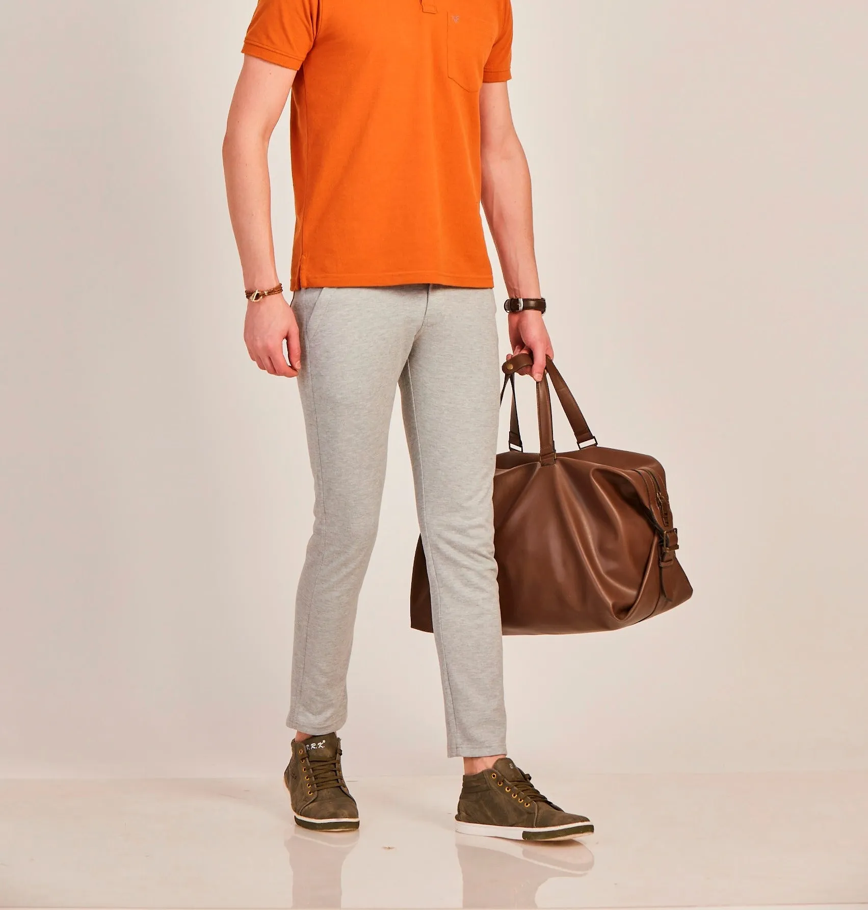 Neva Men's Sweatfree Pant Style Trackpant with Single Side Zipped Pocket-Grey Mix