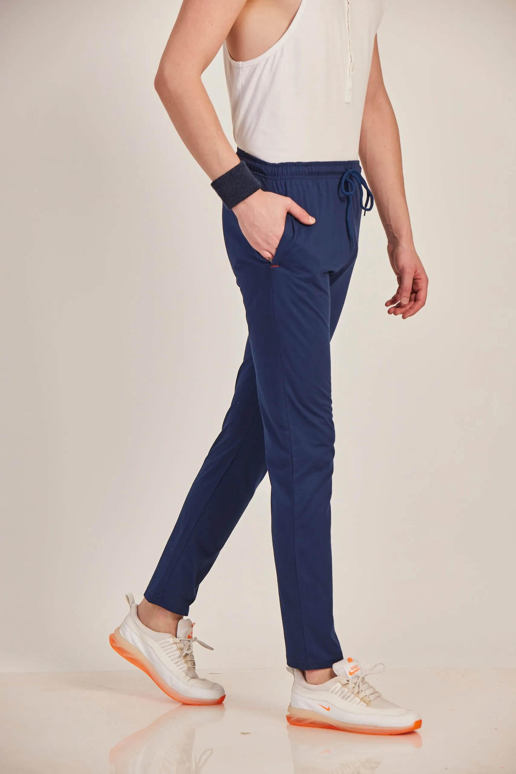 Neva Men's Sweatfree Trackpant with Single Side Zipped Pocket-Navy