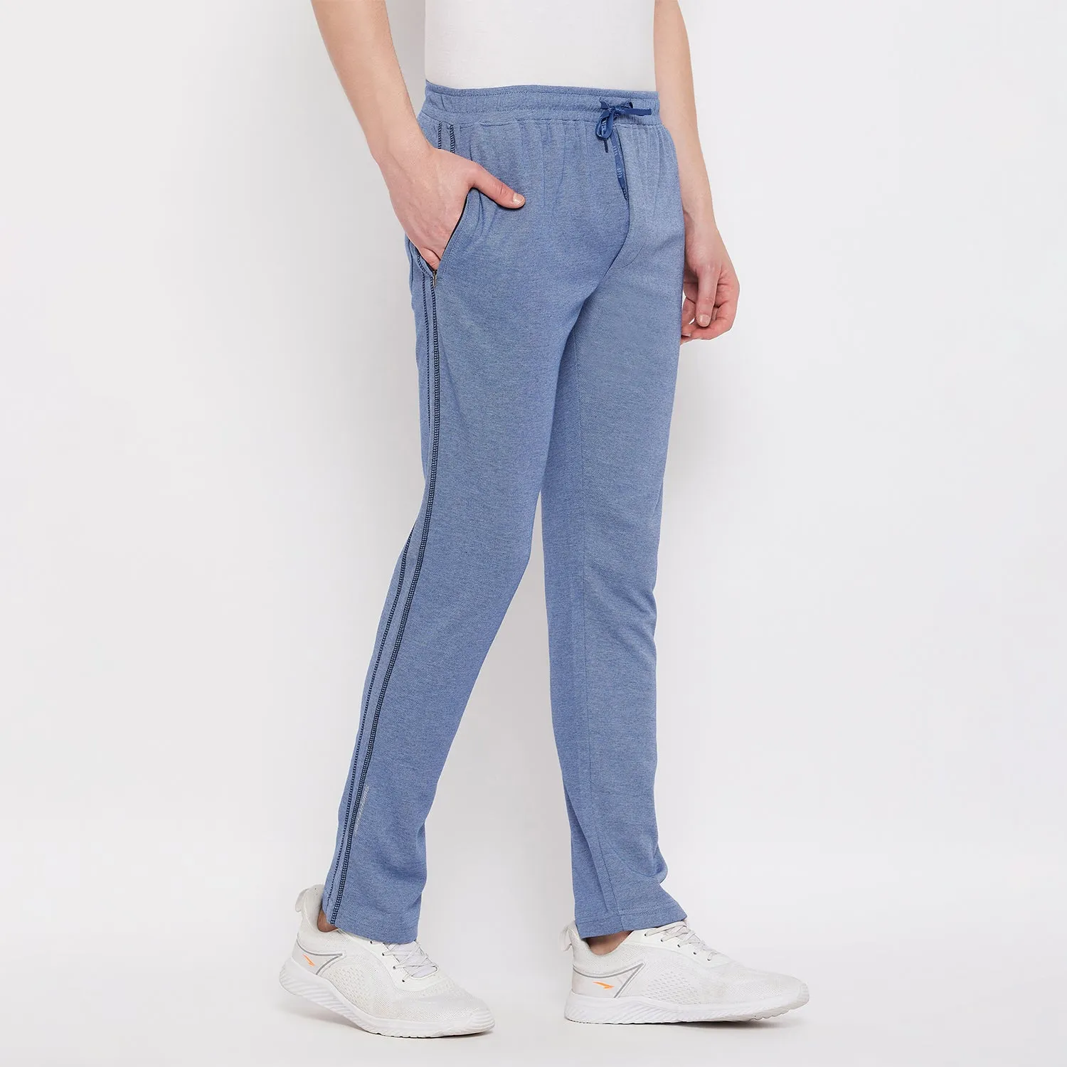 Neva Men's Track Pant in Solid Pattern Side pockets - Denim Milange