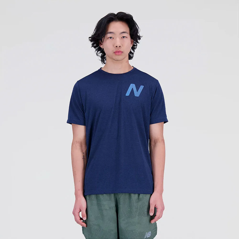 New Balance Mens Graphic Impact Run Short Sleeve