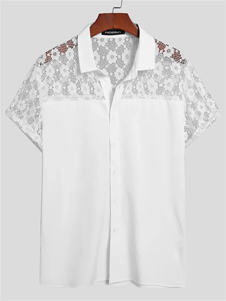 New Men's Lace Mesh See Through Sexy Shirts