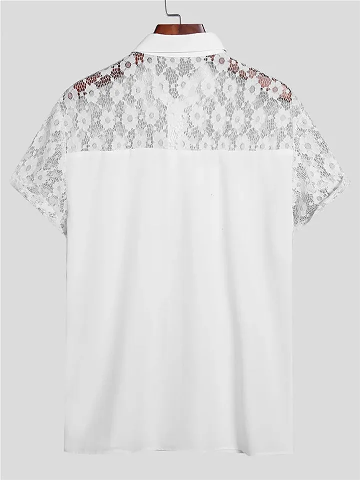 New Men's Lace Mesh See Through Sexy Shirts