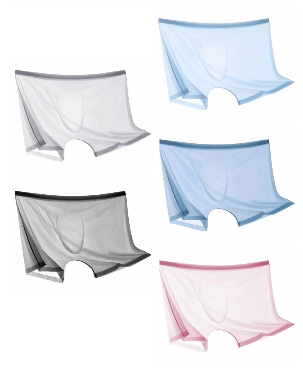 No-chafe 3D Seamless Pouch- Men's Ultra Thin Mesh See-Through Underpants ( 5-Pack) JEWYEE-AY 023PJ