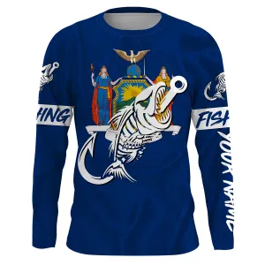 NY Fishing Custom New York Flag Fish hook skull custom fishing Long sleeve, Long Sleeve Hooded NPQ710