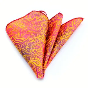 Orange & Blue Paisley Mens Pocket Square - Premium Silk Handkerchiefs for Suits