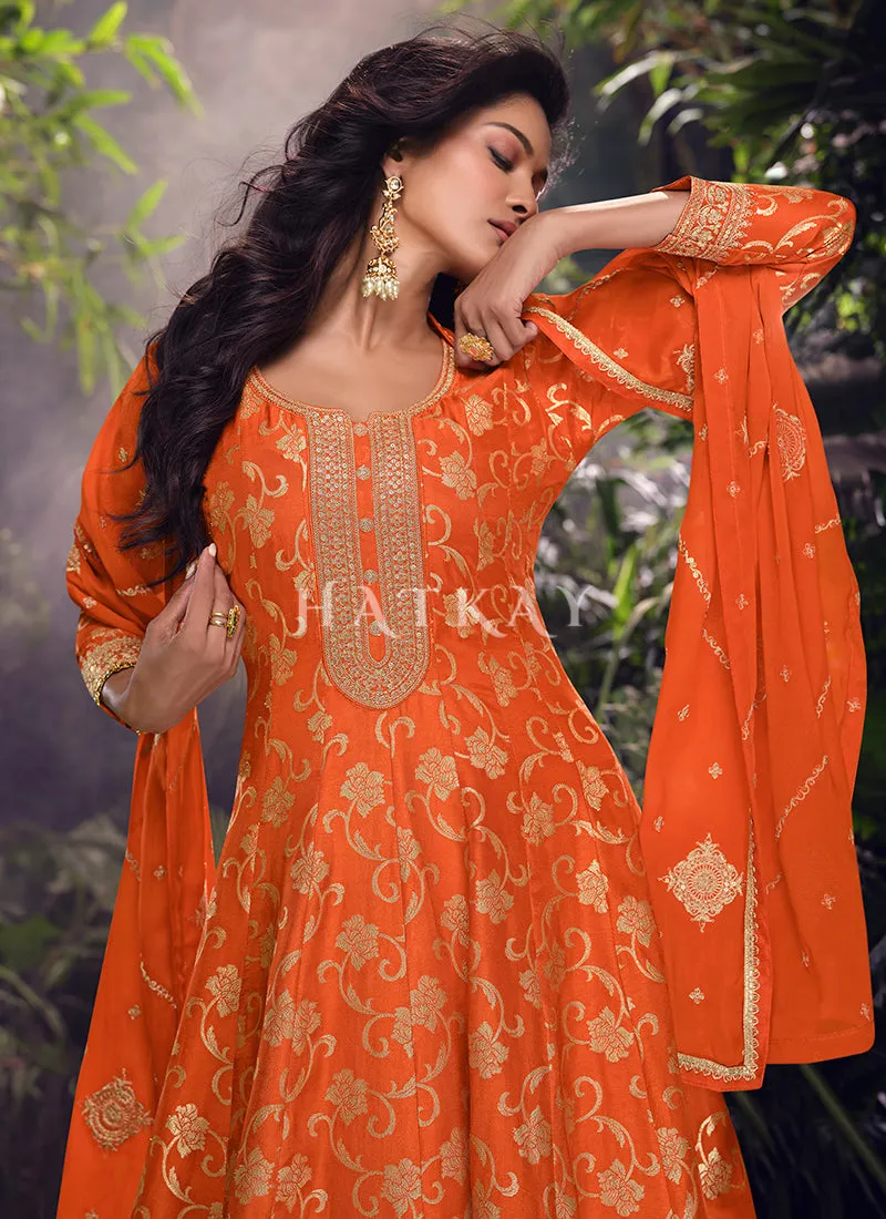 Orange Anarkali Sharara Suit
