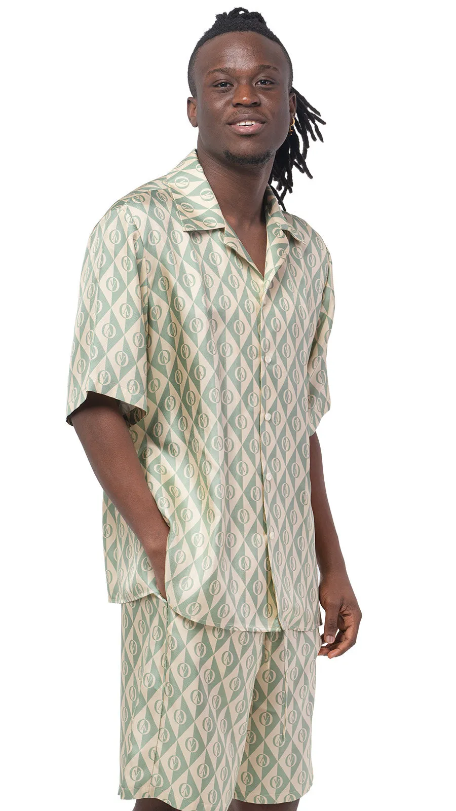 OV Rhombus Print Silk Bowling Shirt
