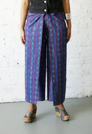 Palazzo Cotton Handwoven Cobalt Blue Stripe Ikat Wrap Pants