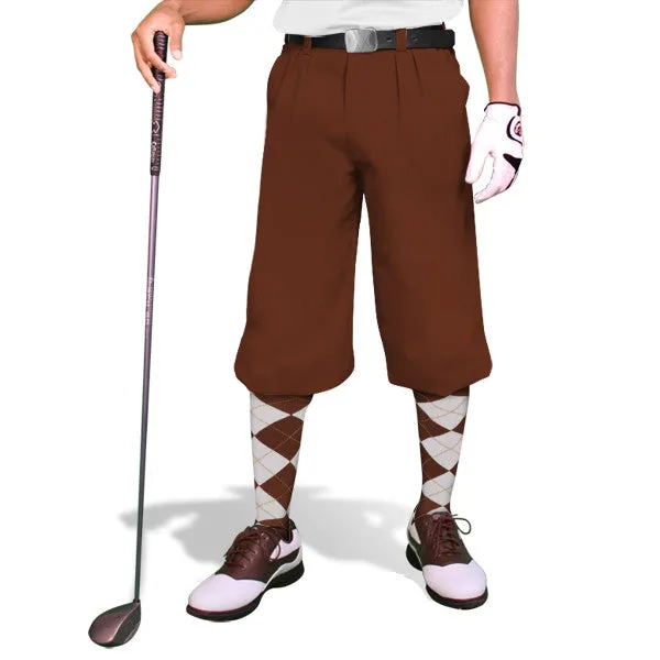'Par 4' Mens Cotton Ramie Plus Fours Golf Knickers | Khaki / Brown