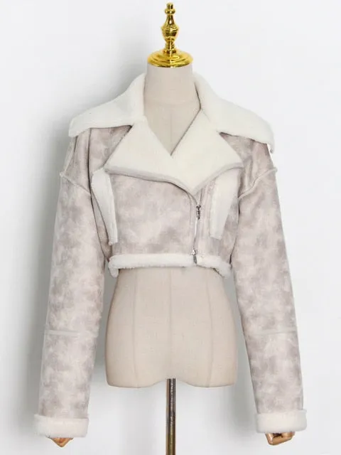 Patchwork PU Leather Colorblock Jacket For Women