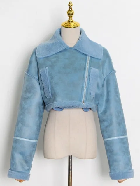 Patchwork PU Leather Colorblock Jacket For Women