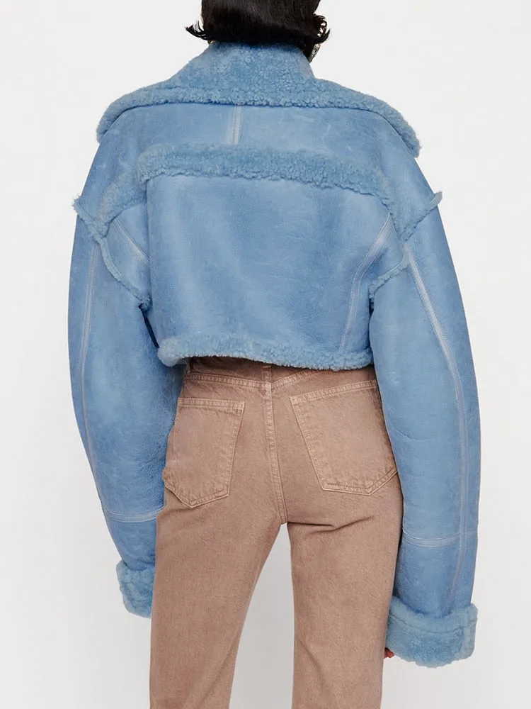 Patchwork PU Leather Colorblock Jacket For Women