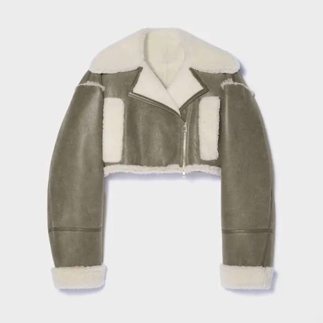 Patchwork PU Leather Colorblock Jacket For Women