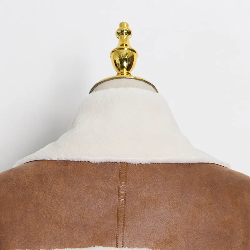 Patchwork PU Leather Colorblock Jacket For Women