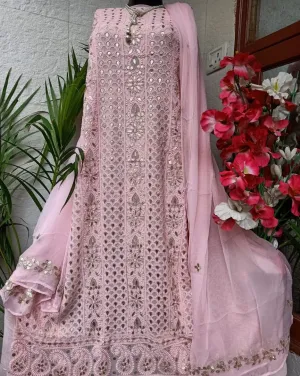 Peaceful Pink Designer Lucknowi Chikankari Gota Salwar Kameez Dress Material