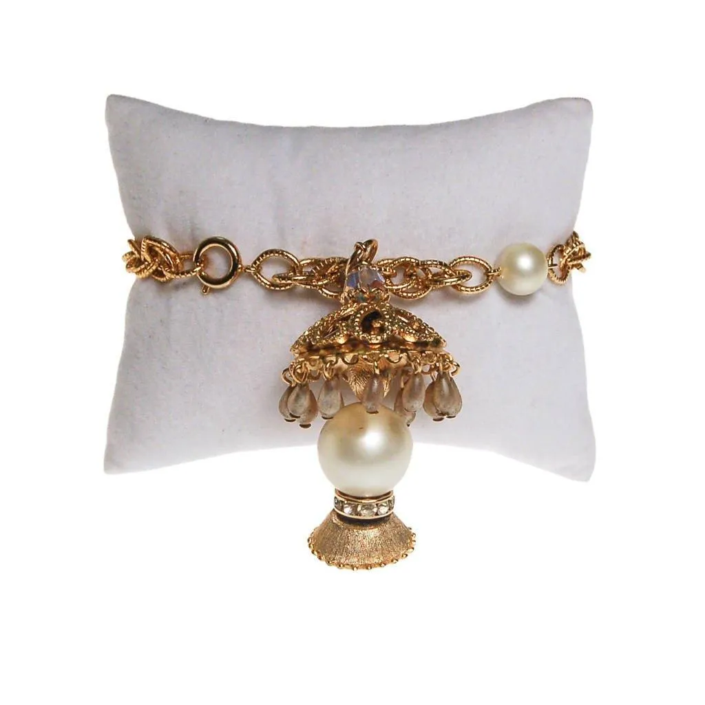 Pearl and Gold Filigree Lantern Charm Bracelet