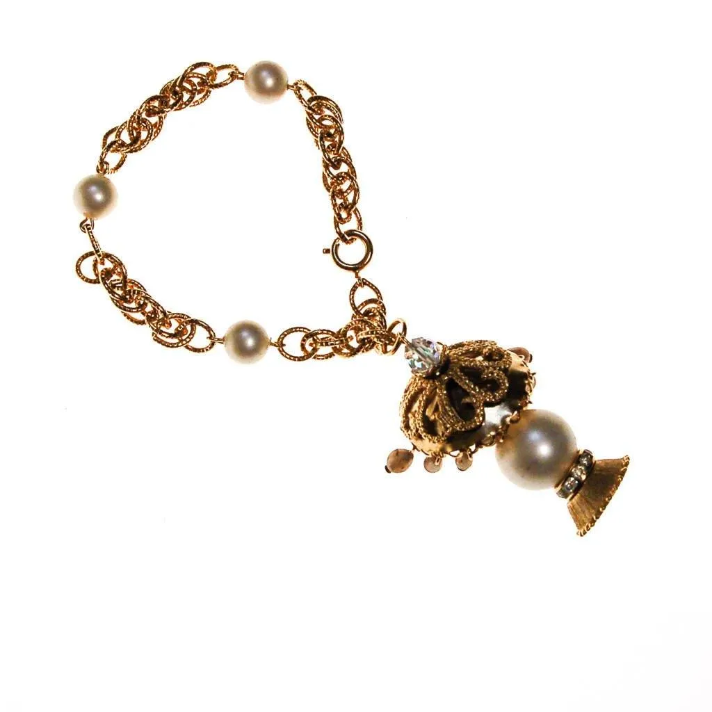Pearl and Gold Filigree Lantern Charm Bracelet