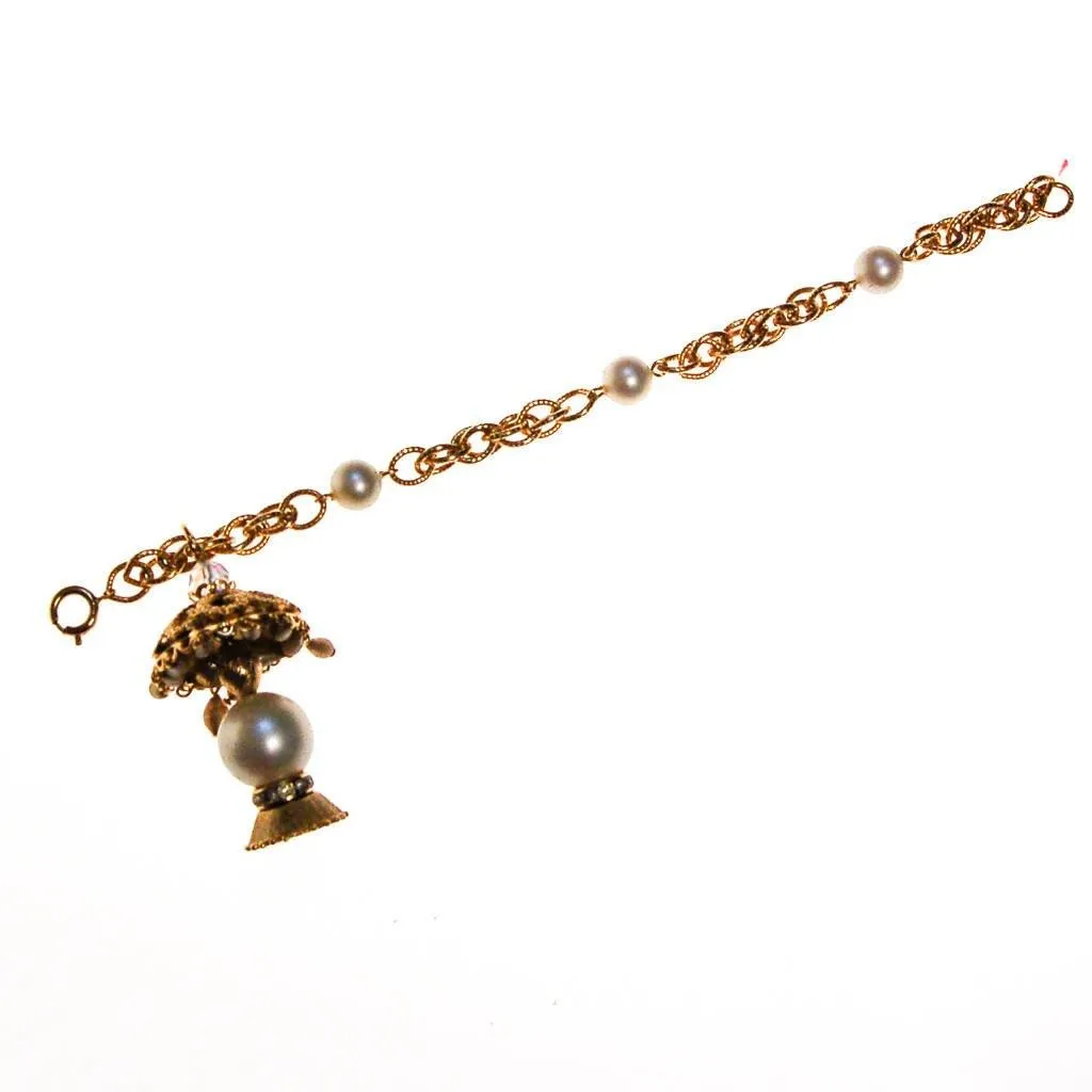 Pearl and Gold Filigree Lantern Charm Bracelet