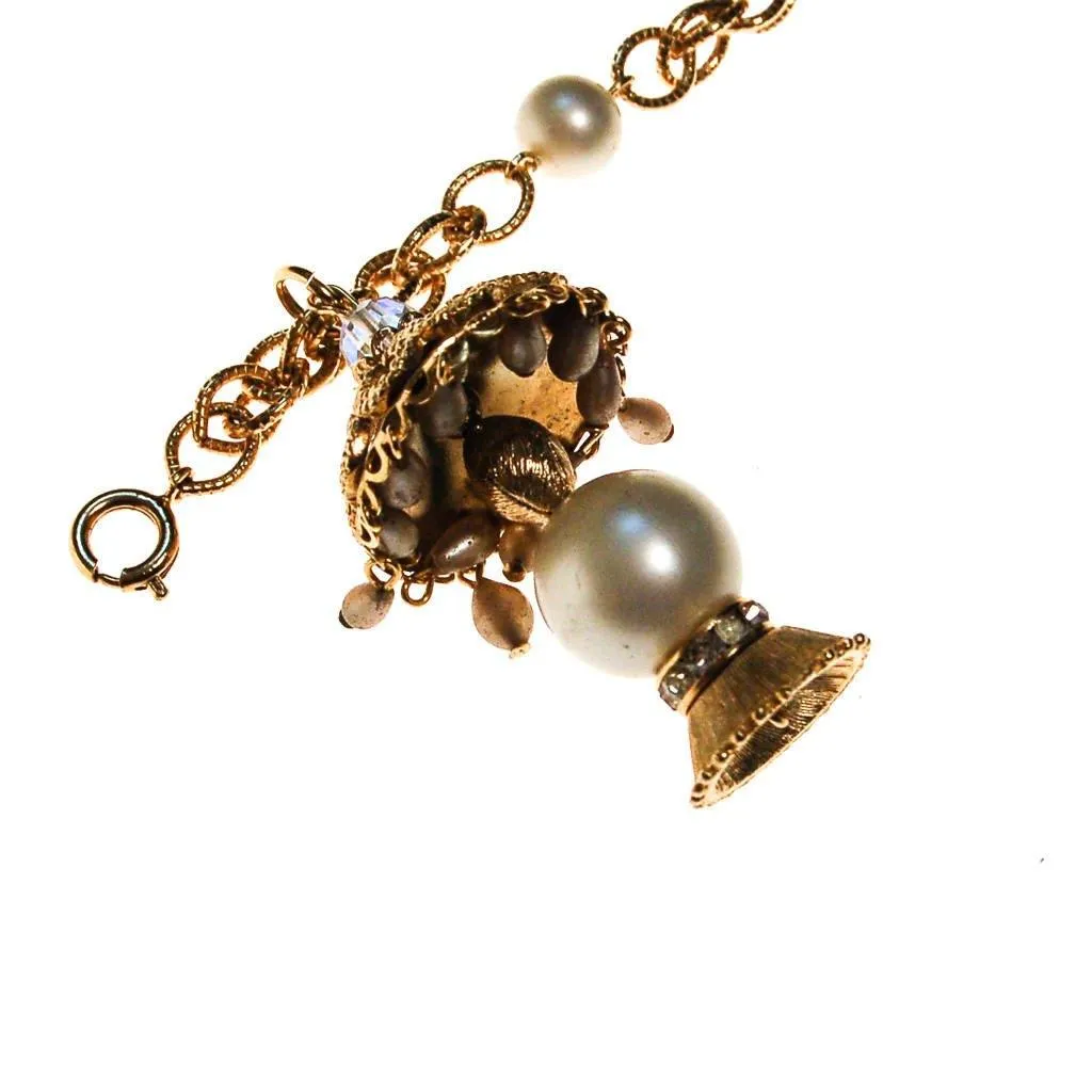 Pearl and Gold Filigree Lantern Charm Bracelet