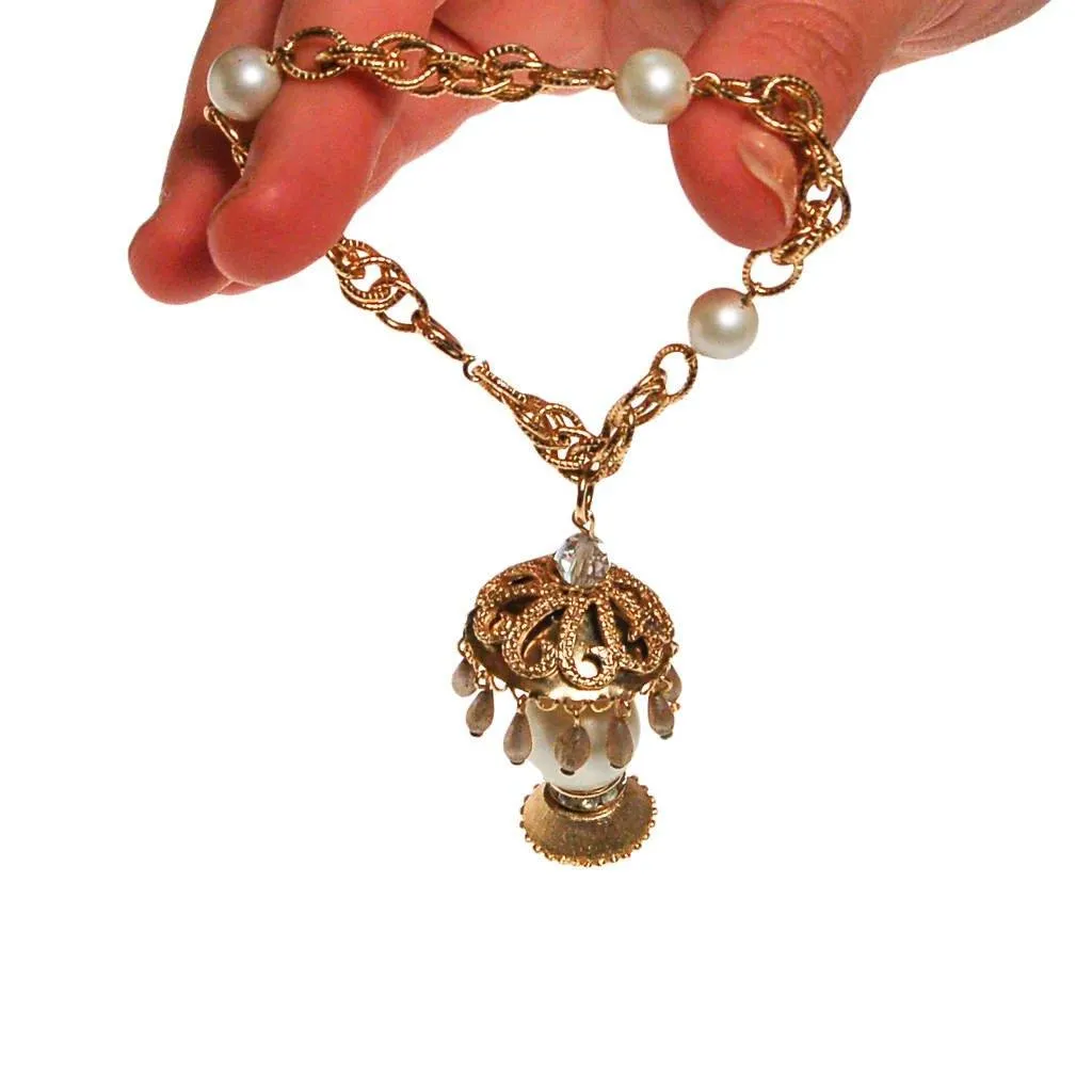 Pearl and Gold Filigree Lantern Charm Bracelet