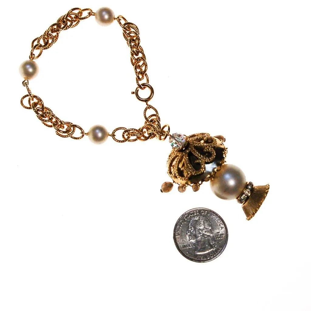 Pearl and Gold Filigree Lantern Charm Bracelet