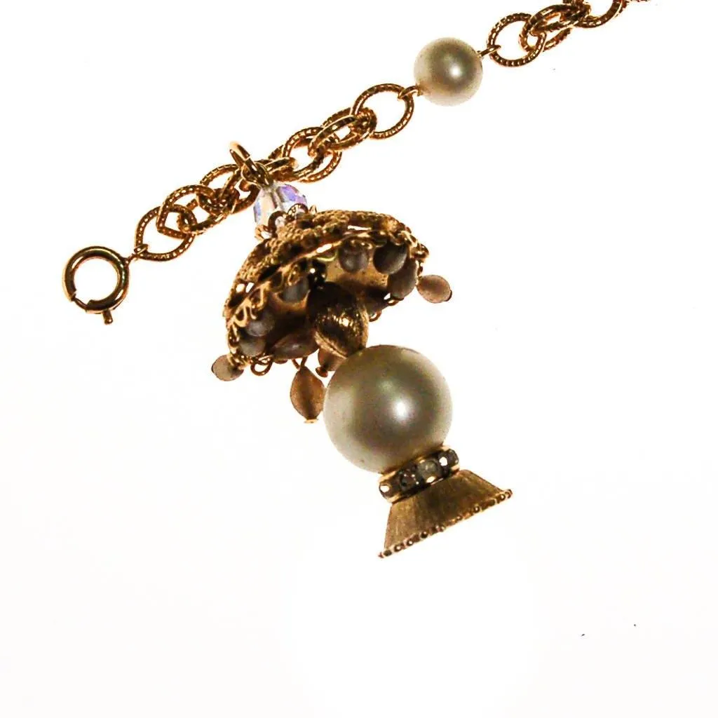Pearl and Gold Filigree Lantern Charm Bracelet
