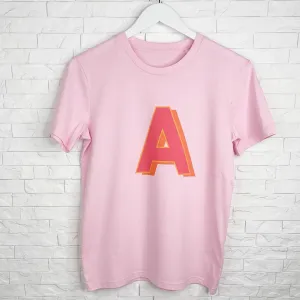 Personalised Retro Initial T Shirt Pink