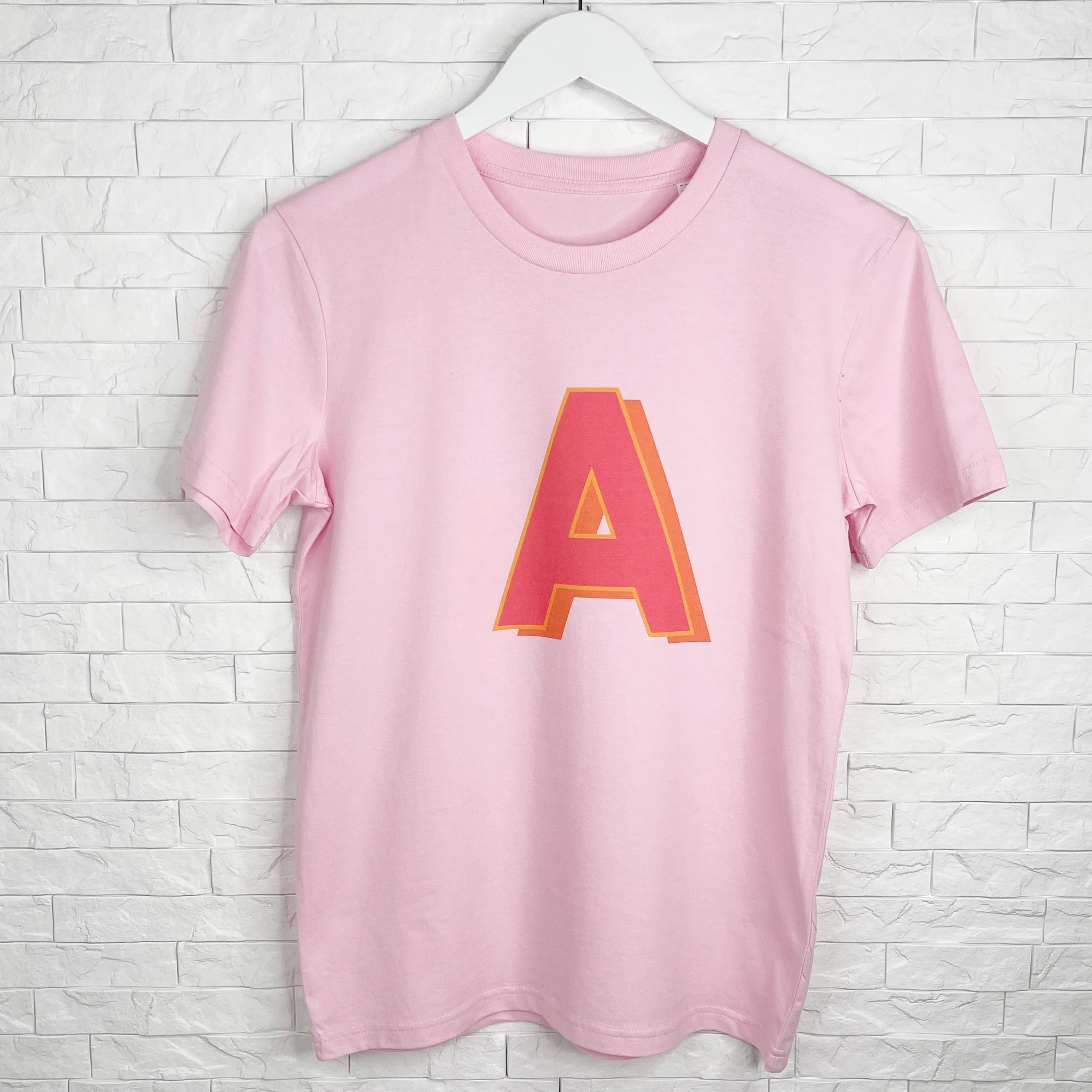 Personalised Retro Initial T Shirt Pink