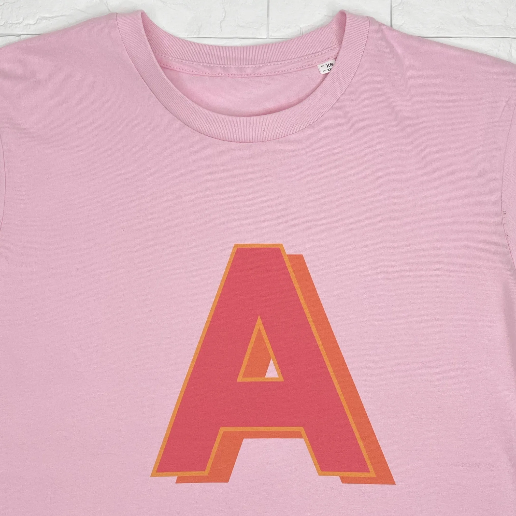 Personalised Retro Initial T Shirt Pink