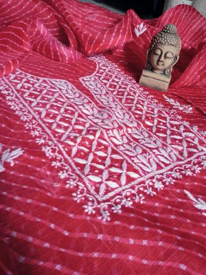 Pink Kota Doria Chikan Suit Fabric