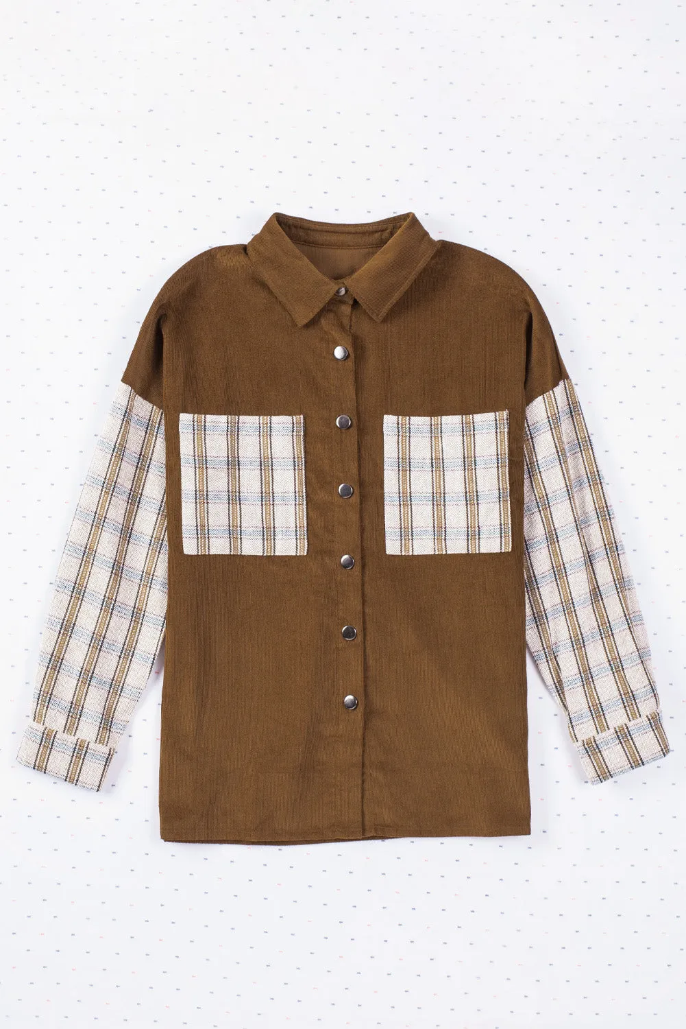 Plaid Patchwork Corduroy Shirt Jacket