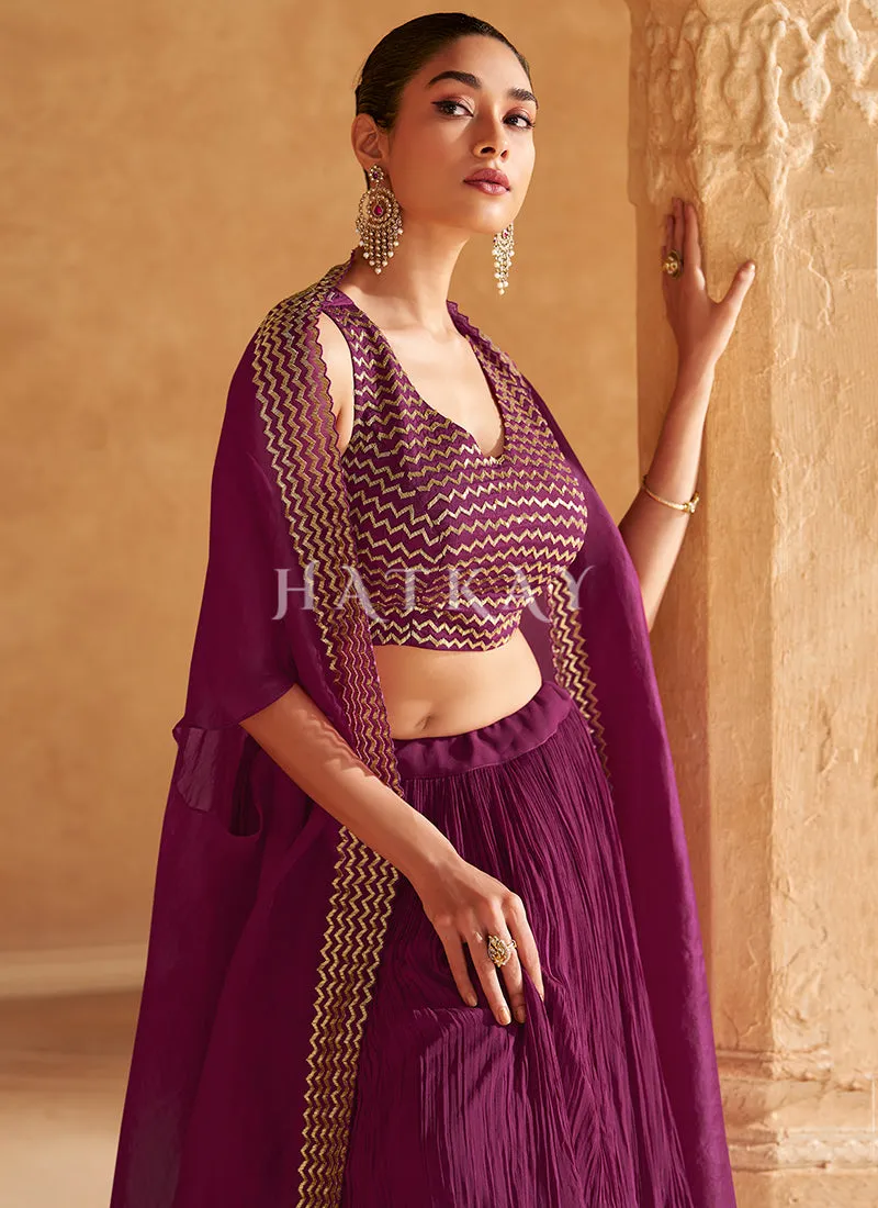 Plum Purple Handwork Cape Style Lehenga Choli