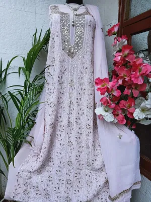 Powder Pink Georgette  Lucknowi Fancy Chikankari Gota Patti Salwar Suit Fabric