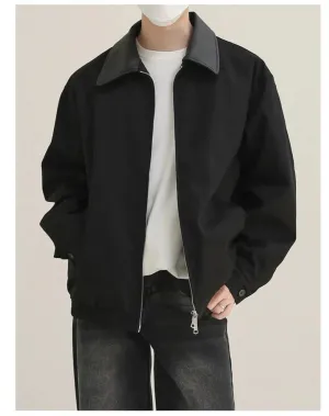 PU Leather Collar Patchwork Jacket