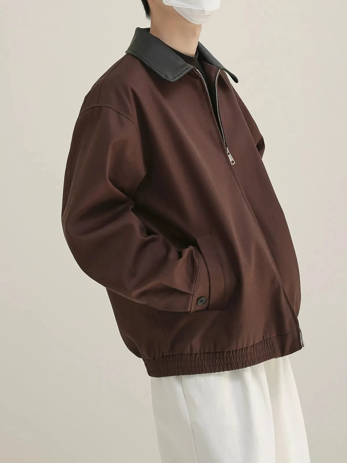 PU Leather Collar Patchwork Jacket